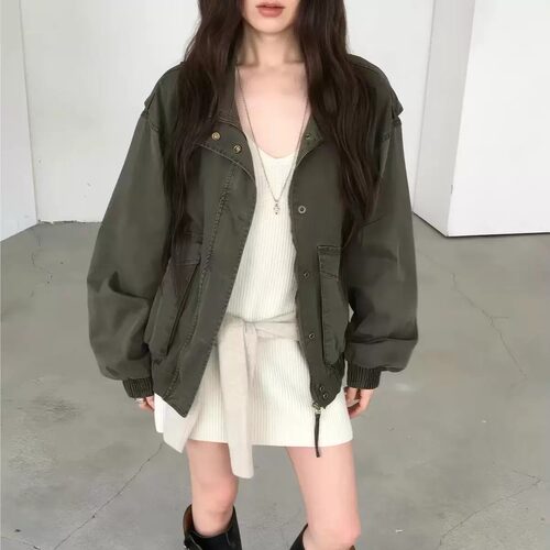 复古风短外套女宽松工百搭装夹克