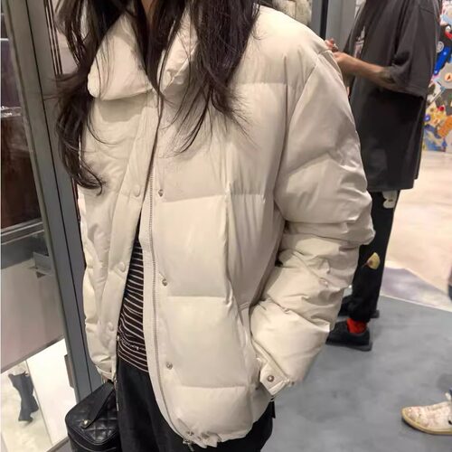 气质单排扣休闲立领羽绒服外套女