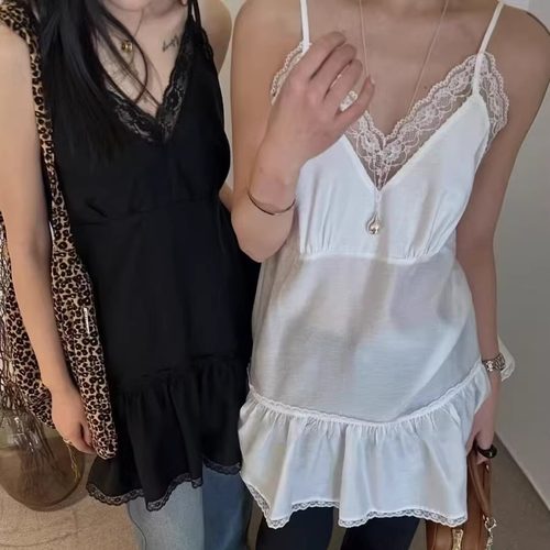 韩国东大门蕾丝花边拼接连衣裙女