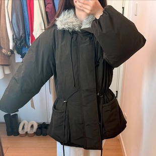 天花板！VERSO韩国2025冬季新款纯色百搭短款羽绒服灰色毛领外套