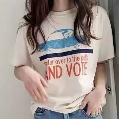 汽车字母印花T恤女宽松显瘦上衣