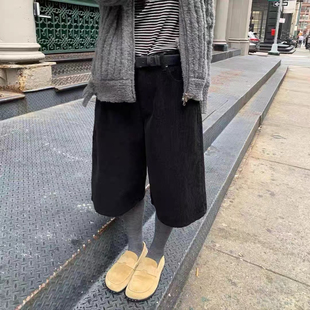 天花板!underson韩国2025秋冬复古高腰灯芯绒宽松显瘦五分中裤女