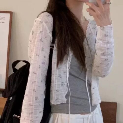甜美碎花系带开衫女宽松显瘦上衣