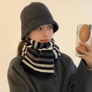 高品质 羊毛情侣百搭复古围脖女拼色保暖围巾 韩国EGG2025秋冬款