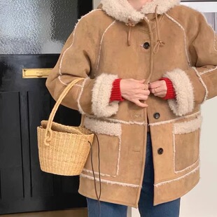 高品质!breathe韩国2025冬季皮毛一体羊羔毛氛围感穿搭毛呢外套