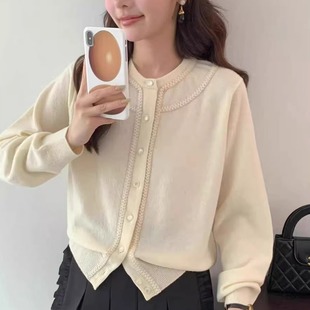 高品質 拼接純色羊毛針織衫 女開衫 毛衣 韓國東大門egg2025秋新款