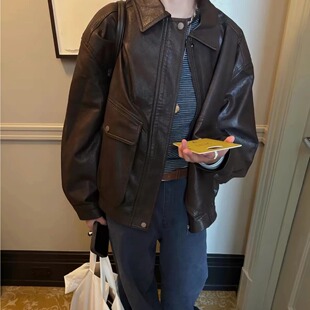 高品质！韩国baby酱同款2026秋冬款翻领皮衣外套女短款皮夹克上衣