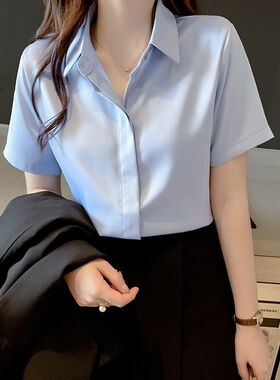 2025夏季新款气质雪纺衫女薄款短袖白色衬衫雪纺衬衣小众别致上衣