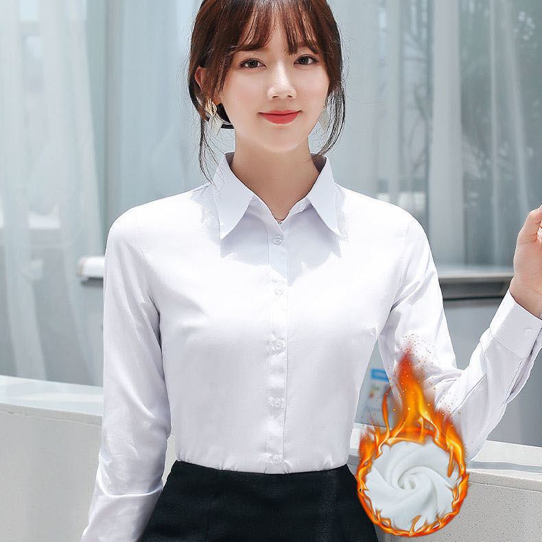 加绒特大码职业白衬衫女长袖胖mm200斤宽松短衬衣工作服加肥加大
