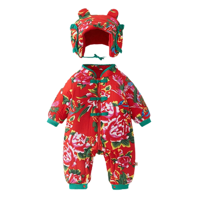 东北大花男女童童宝宝棉布衣服套装冬装棉袄婴幼儿加厚中国风唐装