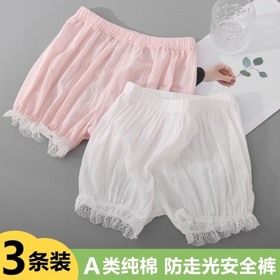 女童安全裤夏季薄款纯棉花苞穿裙子的宝宝平角黑色打底裤配裙子的