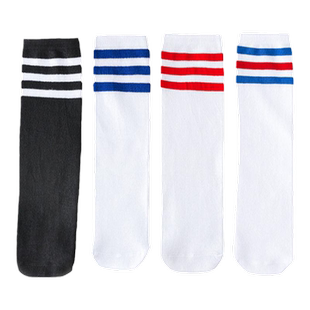 儿童中筒袜子纯棉男童女童长筒袜春夏季宝宝高统袜学生足球袜白色