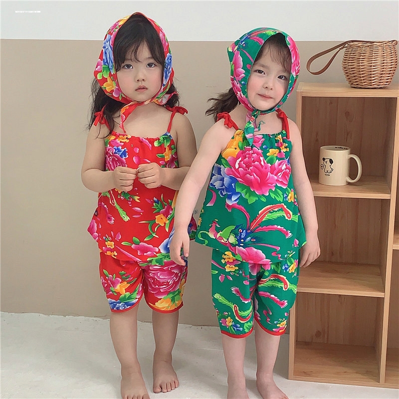 婴儿东北大花衣服夏宝宝裙子夏装女童连衣裙0-3岁公主棉绸背带裙