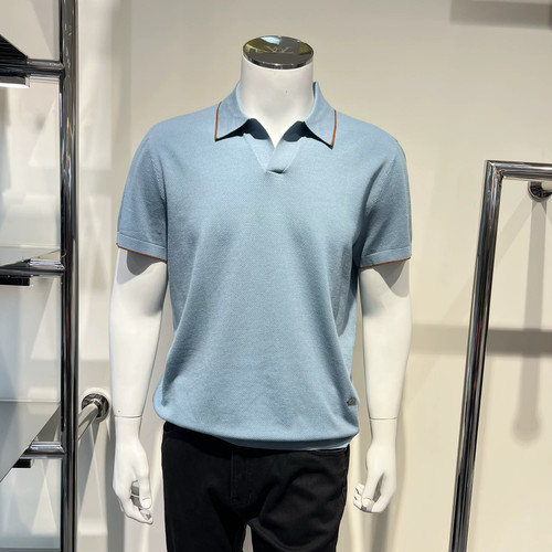 路卡迪龙专柜24春夏新款羊毛蚕时尚男士商务休闲短袖180240101