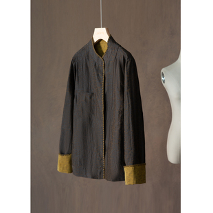 高定双面穿100%桑蚕丝贝壳绣龟裂纹香云纱真丝国风挽袖 女 外套开衫