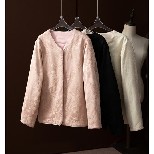 SILVIYE真丝羊毛织金夹棉外套丝毛冠乐绉提花女填充桑蚕丝棉服冬