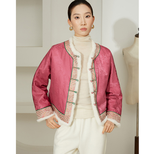 一丝牵填充100%羊毛双面穿桑蚕丝提花重缎真丝国风加厚外套棉服冬