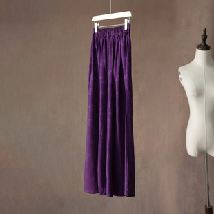 子春 女宽松长裤 SILVIYE溯也 100%桑蚕丝紫色提花香云纱真丝阔腿裤