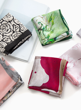 多色新款~真丝小方巾100桑蚕丝丝巾女洋气百搭韩版印花丝巾新款