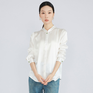 衬衫 女缎面衬衣2026春 国风100%桑蚕丝素绉缎立领真丝长袖 一丝牵