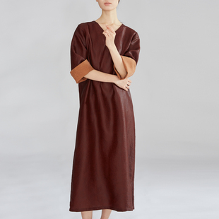 低调奢华真丝红云龟油皮老料连衣裙女100%桑蚕丝裙子2026春 高定