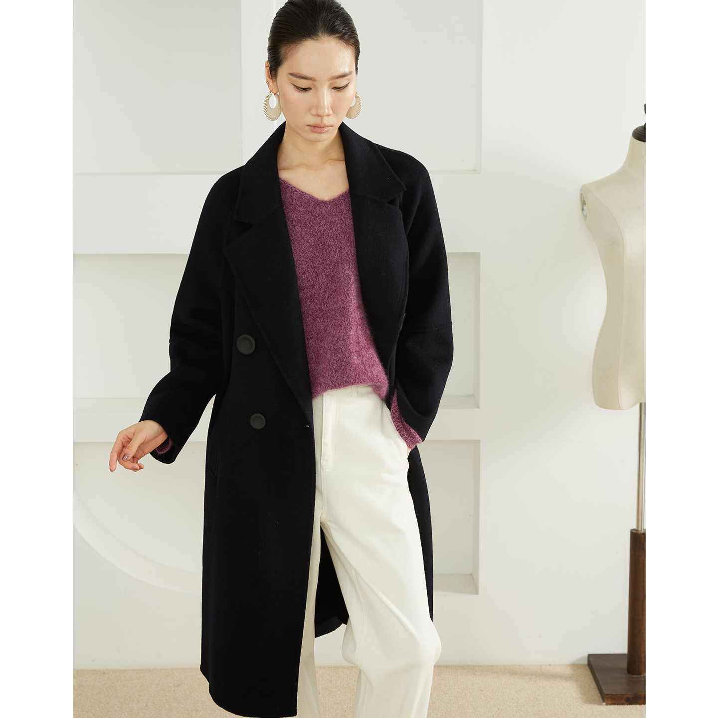 高定 双面呢羊毛羊绒大衣女中长款2025秋冬新款毛呢外套茧型加厚