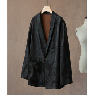 SILVIYE溯也 外套女西服 100%桑蚕丝香云纱国风提花一粒扣真丝西装