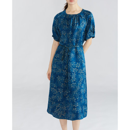 一丝牵 双面穿 100%桑蚕丝香云纱真丝连衣裙女系带收腰显瘦a字裙