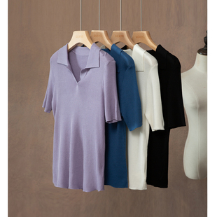 打底衫 高定 上衣 显瘦中袖 T恤女修身 100%莱赛尔POLO衫 多色天丝短袖