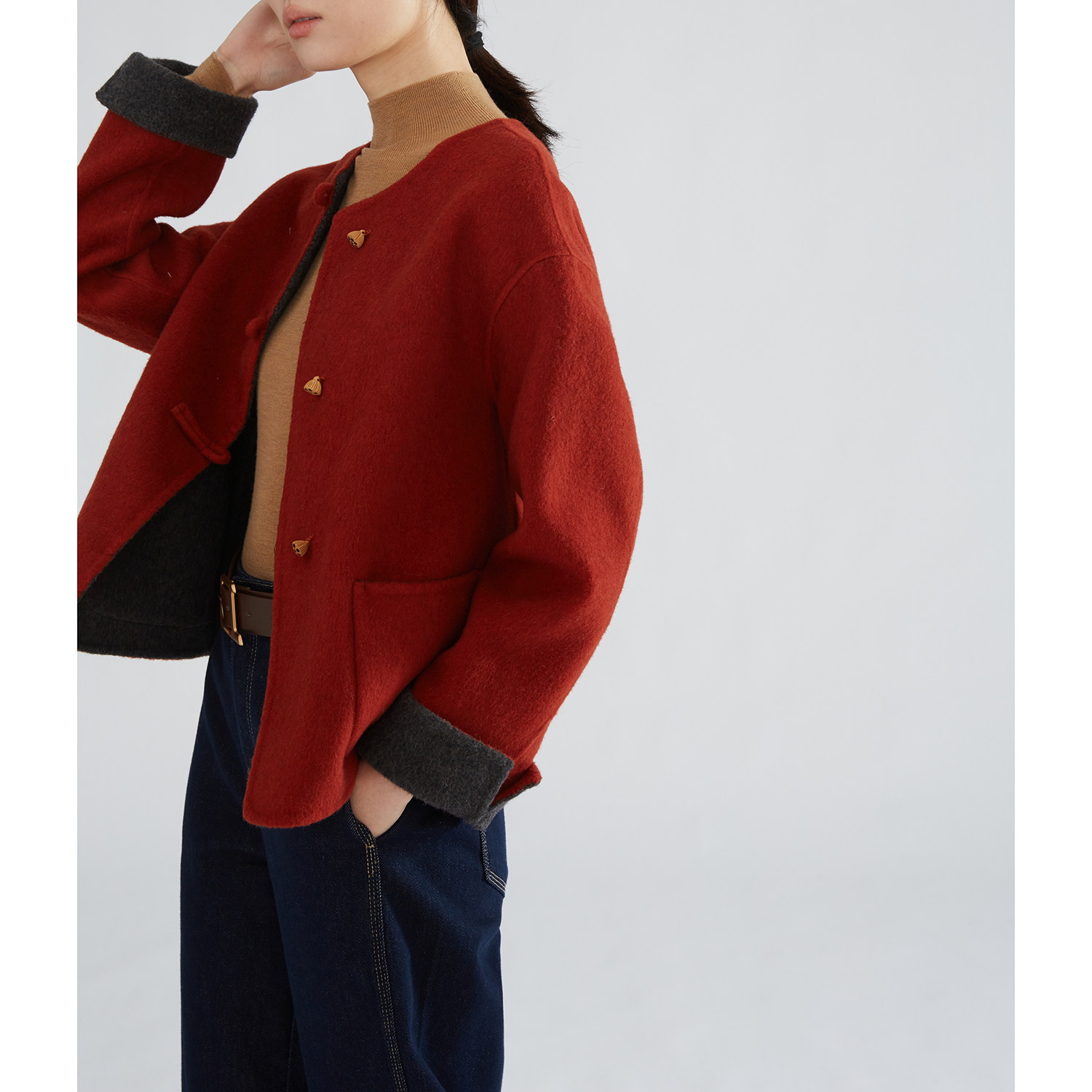 一丝牵100%超细澳毛正反两穿新中式双面呢羊毛大衣毛呢短外套女冬,女装/女士精品,毛呢外套,淘宝优惠券,粉丝福利购,淘宝优惠卷