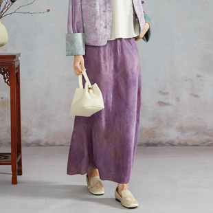 100%桑蚕丝红云纱花萝香云纱提花扎染真丝半裙A字裙 SILVIYE溯也