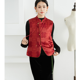一丝牵双面穿40姆米香云纱重锻真丝夹棉马甲国风桑蚕丝马褂背心冬