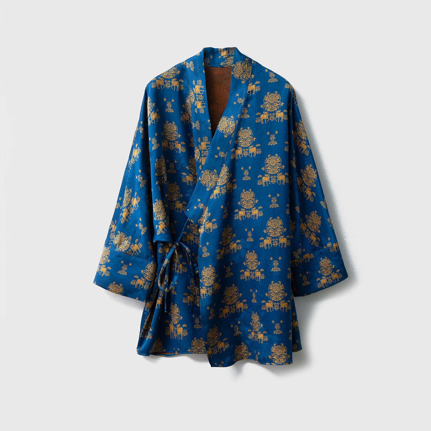 一丝牵 100%桑蚕丝真丝提花袍子太太服国风茶服开衫新中式上衣秋