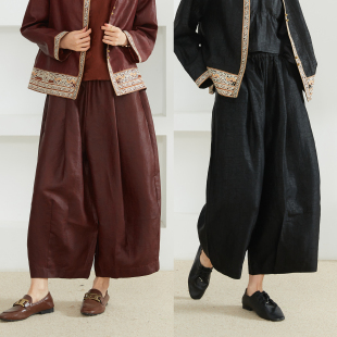 一丝牵大用料100%桑蚕丝香云纱真丝阔腿裤 春 女松紧腰宽松直筒长裤