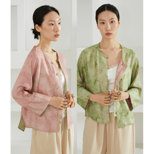 外套 提花茶服挽袖 一丝牵 100%桑蚕丝双面穿全罗真丝绞萝国风开衫