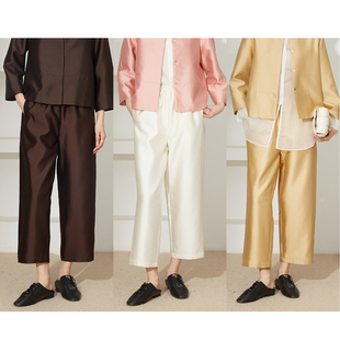 女裤 桑蚕丝羊毛混纺休闲百搭高腰直筒裤 子 丝毛哈伦裤 SILVIYE溯也