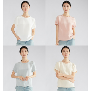 t恤女100%桑蚕丝圆领气质上衣2026新款 重绉30姆米真丝短袖 一丝牵