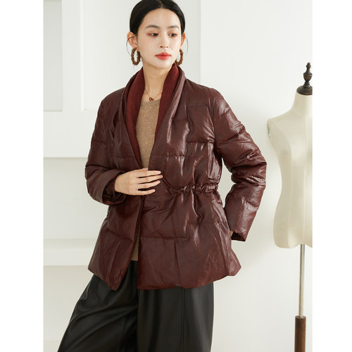 SILVIYE轻国风90白鹅绒羽绒服新中式100%桑蚕丝香云纱加厚外套冬