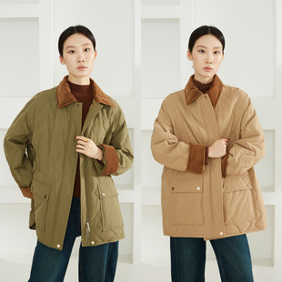 高定95白鹅绒羽绒服中长款灯芯绒拼接撞色翻领菱格三防鹅绒服外套