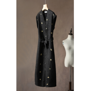 SILVIYE溯也 100%桑蚕丝龟裂纹香云纱国风宝相花刺绣真丝连衣裙春