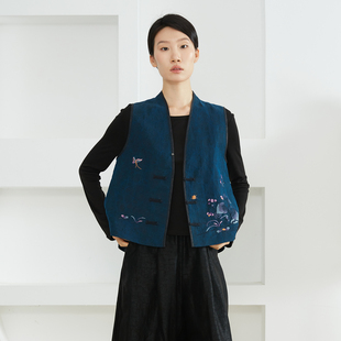一丝牵 外套 重工刺绣100%桑蚕丝香云纱龟纹V领真丝马甲女国风开衫