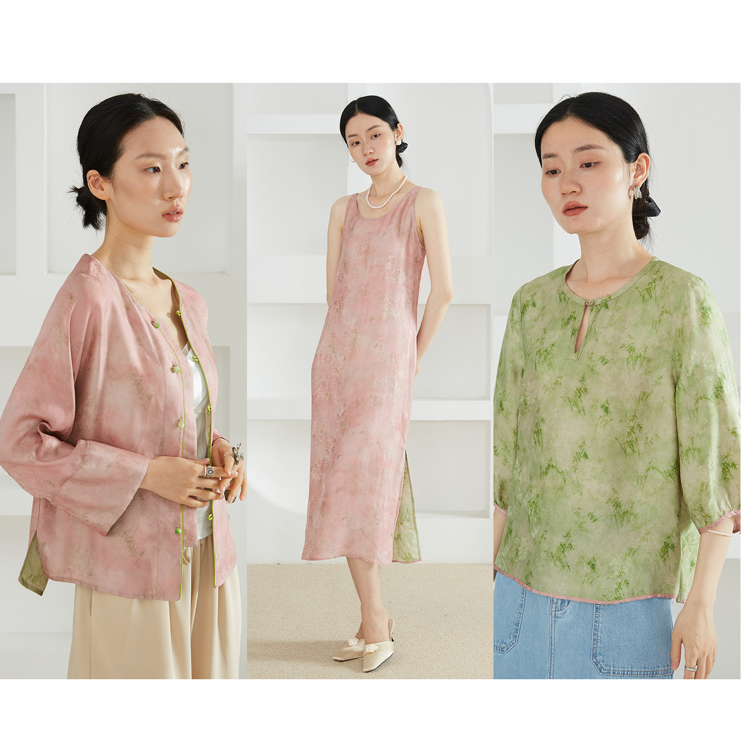 一丝牵双面穿100%桑蚕丝全罗真丝国风开衫外套+上衣+茶服+连衣裙