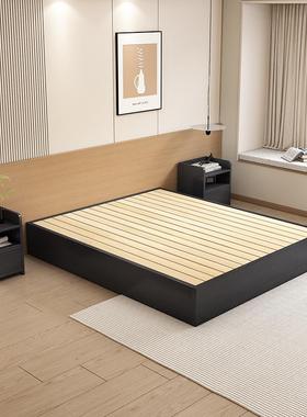 实木床板简约现代黑色榻榻米无床头地台床落地家用卧室民宿排骨架