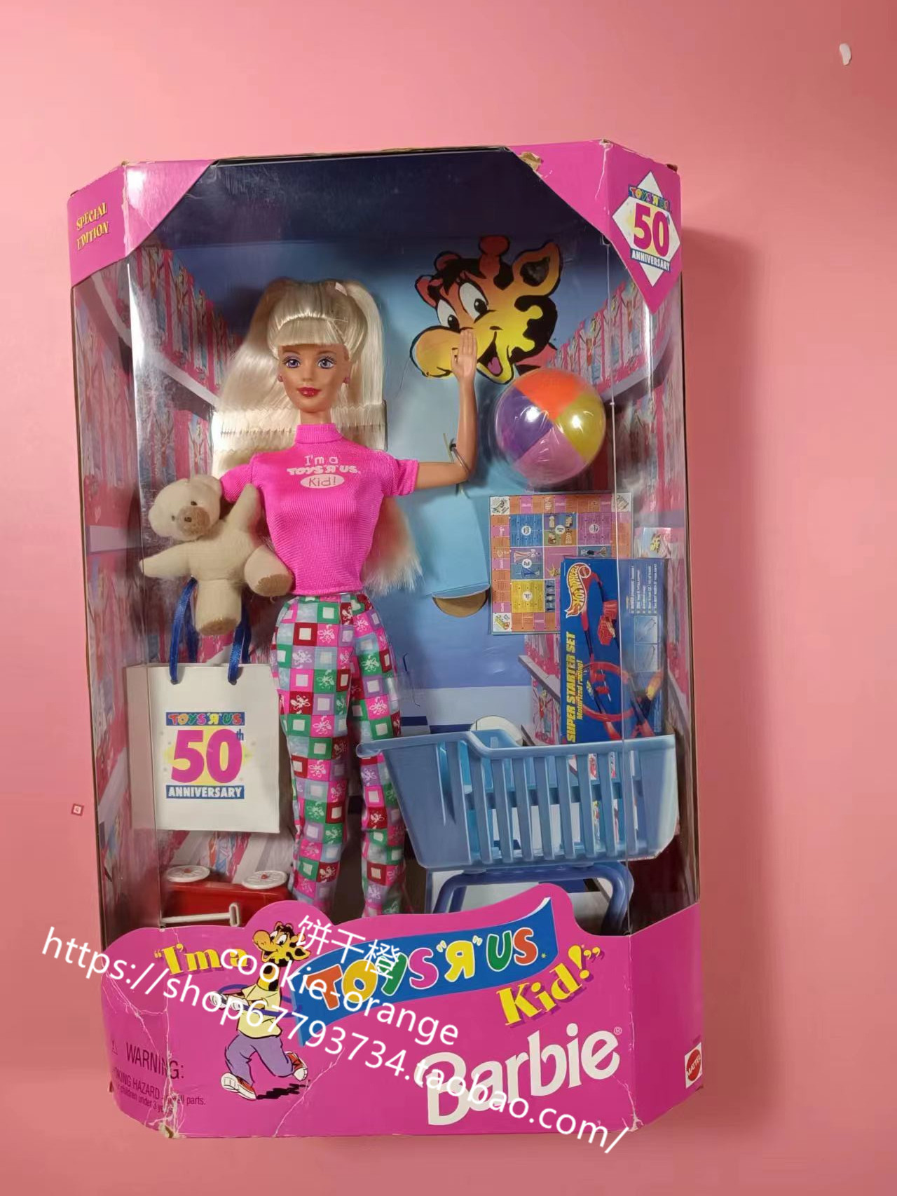 发 Barbie Toys R Us Kid 1997 玩具反斗城50周年芭比 抱小熊