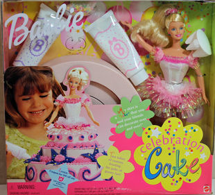 发 Barbie Celebration Cake 1999 生日蛋糕芭比 附蛋糕台