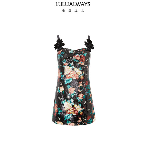 LULUALWAYS【商场同款】小众甜辣亮片碎花玫瑰连衣裙女