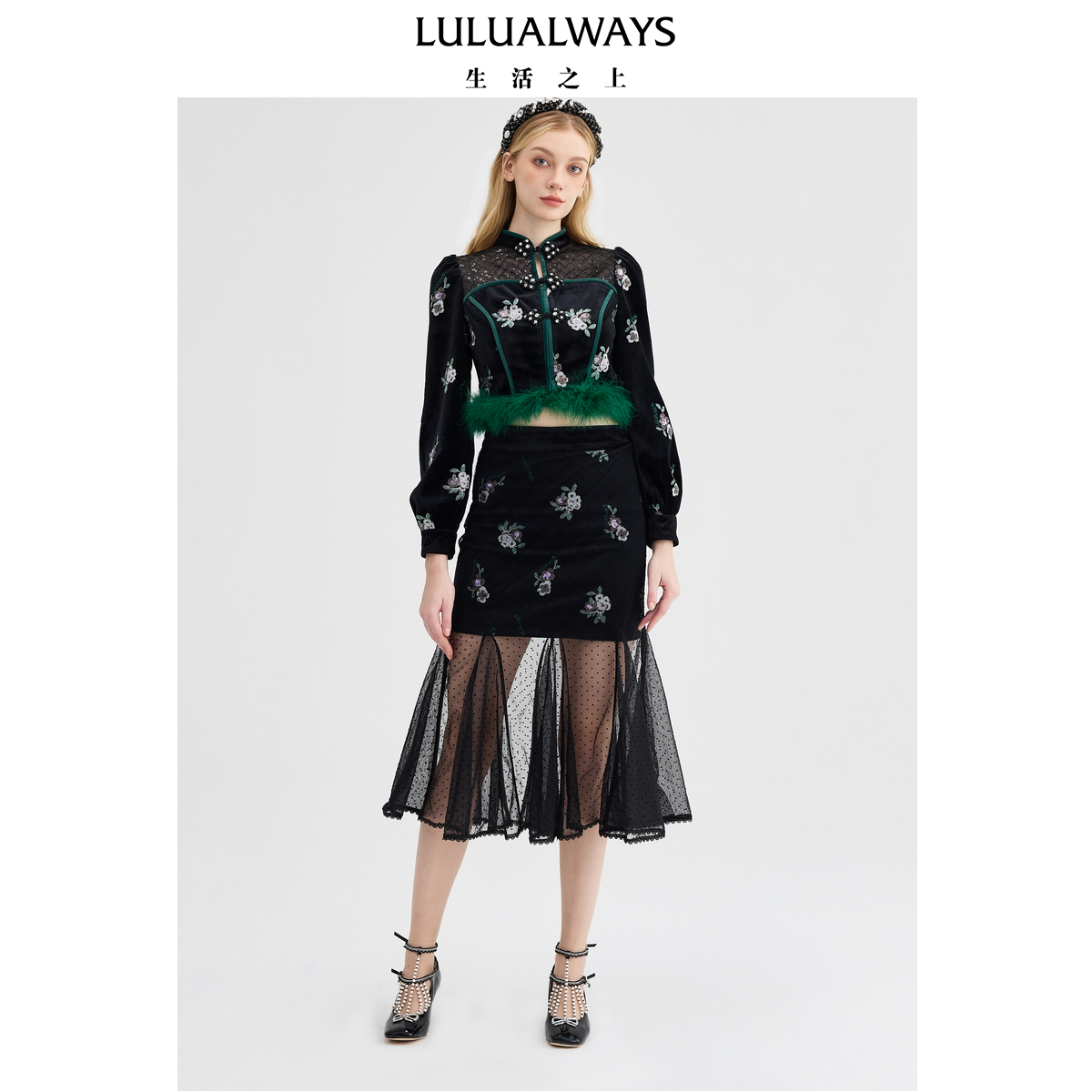 LULUALWAYS【商场同款】冬季新款复古法式时髦显瘦丝绒短外套女