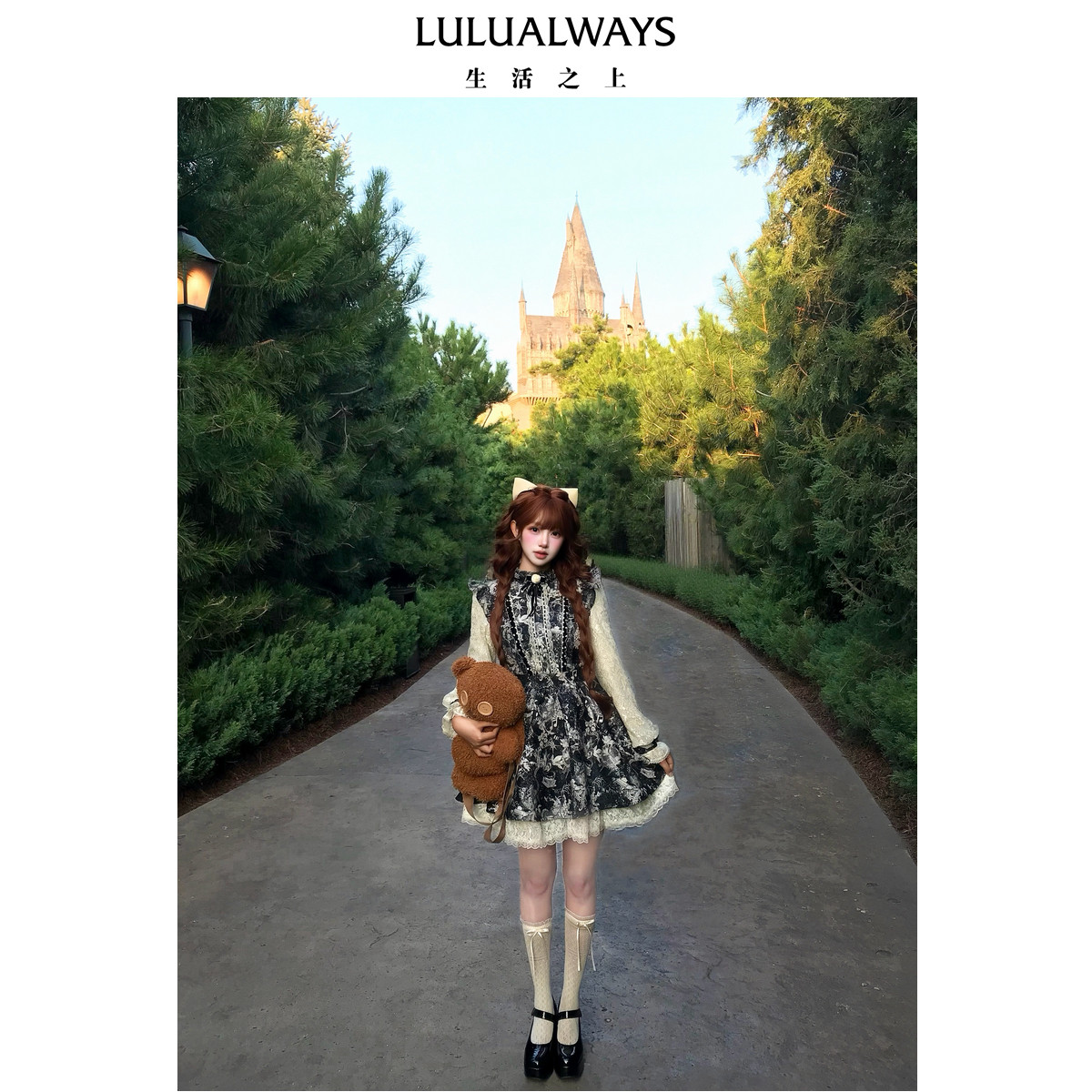LULUALWAYS【商场同款】26冬季新款复古宫廷蕾丝拼接洛丽塔连衣裙