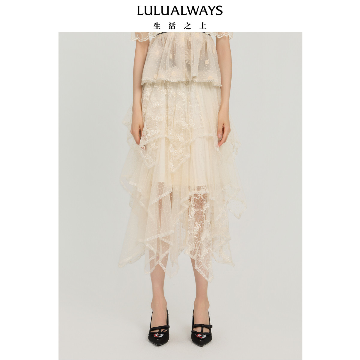 LULUALWAYS【商场同款】25秋季新款【仙韵波点】优雅不规则半身裙