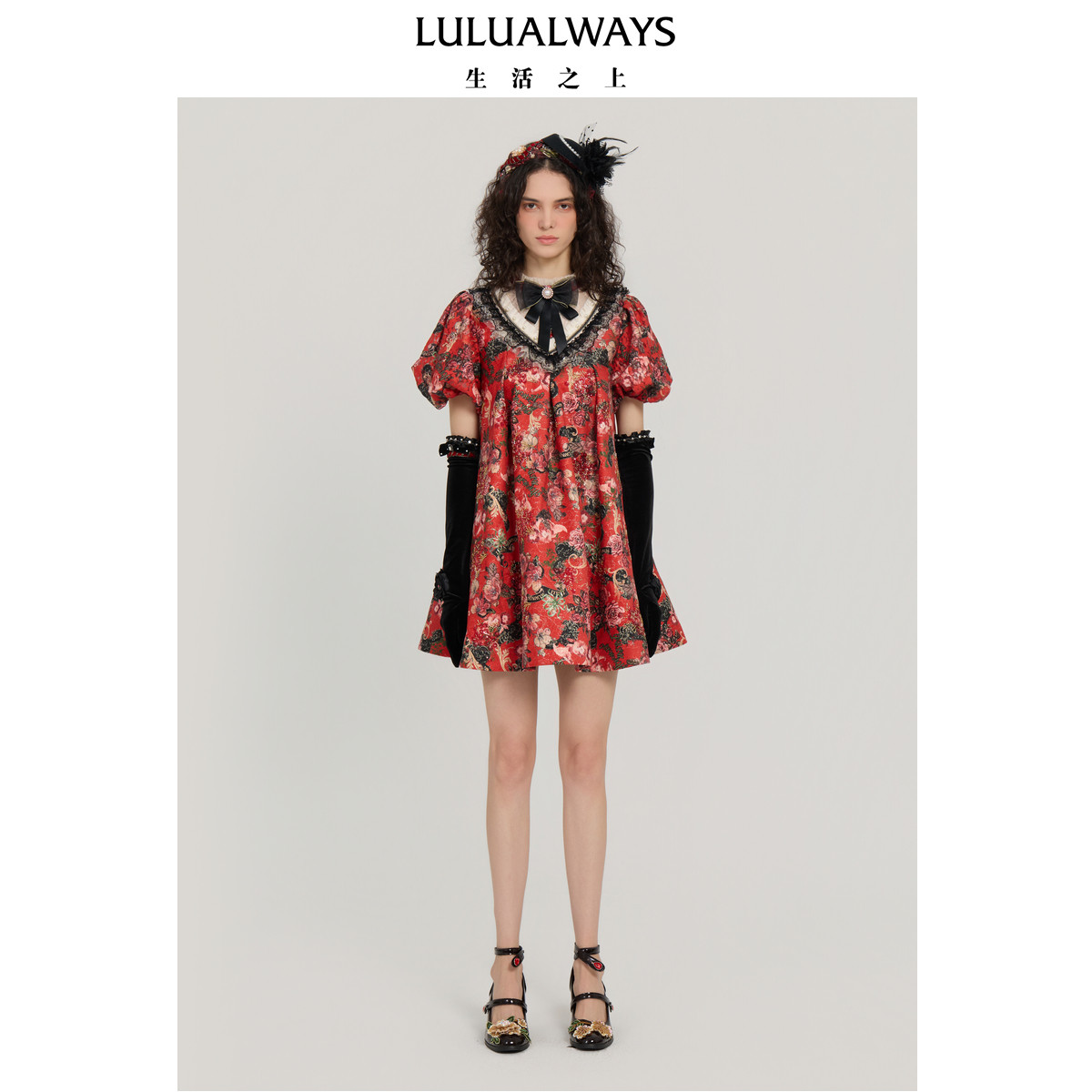 LULUALWAYS【商场同款】25冬季新款复古优雅风【盛世玫瑰】连衣裙,女装/女士精品,连衣裙,淘宝优惠券,粉丝福利购,淘宝优惠卷